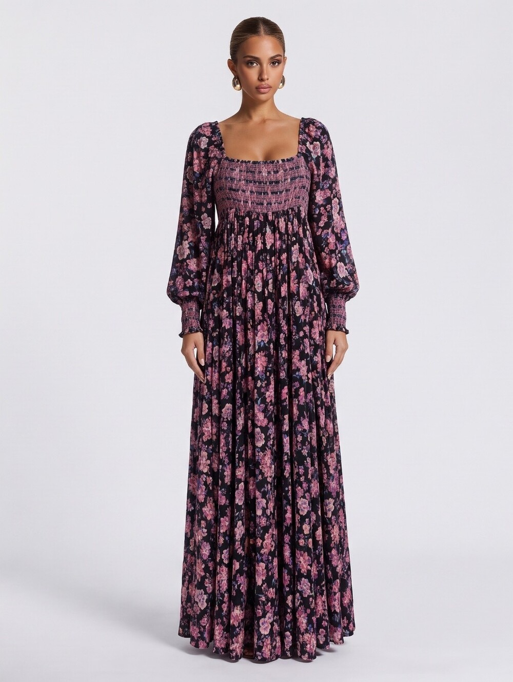 Free People Sweet Escape Maxi Dress Squared Neck Smocked Puff Sleeves M Romantic